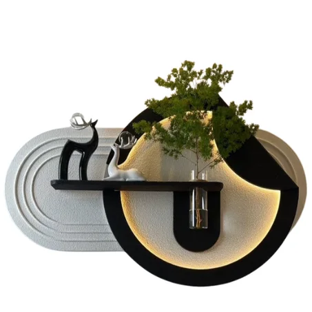 لوحة جدارية مضيئة مودرن مع رف ديكور مدمج وإضاءة