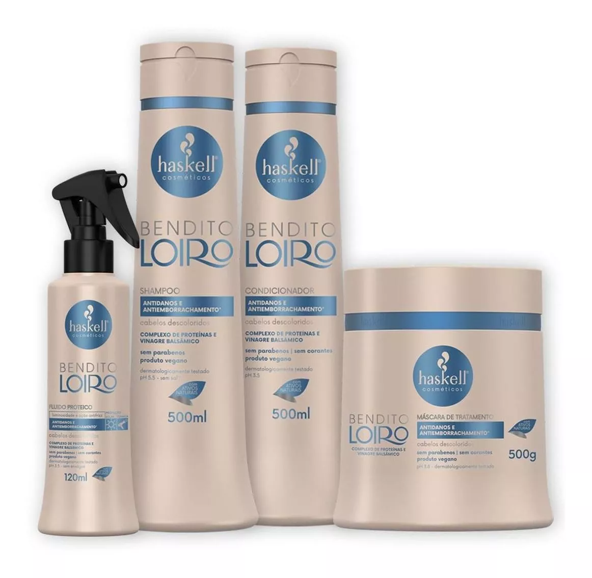 Kit Haskell Bendito Loiro Shampoo Cond Masc E Fluido 500ml