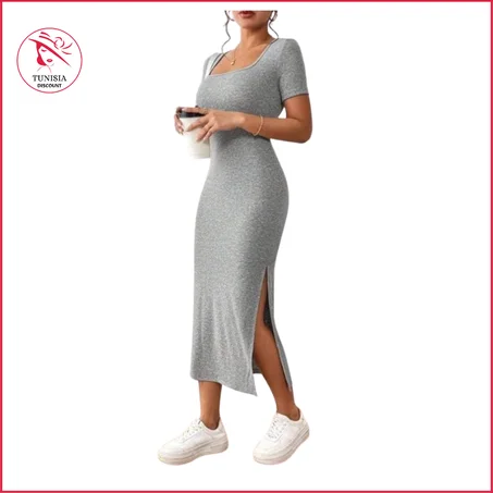 Robe midi casual avec fente latérale (R05)