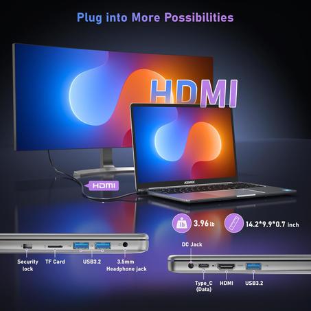 ابتوب 16 انش من ايسماجيك يعمل بمعالج N95 ذاكرة RAM DDR4 16GB وSSD 512GB FHD 1920×1200P نوع C بطارية 38 واط في الساعة واي فاي بلوتوث 5.0 تقليدي للاحتياجات اليومية