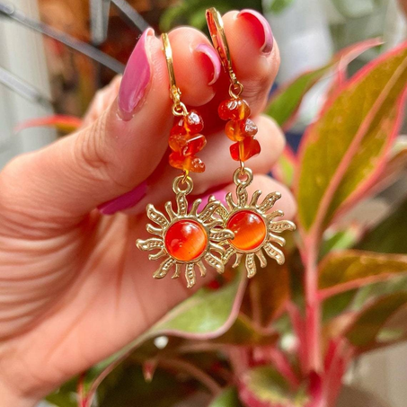 Quartz Gold Plated Sun Bohemian Stud Earrings