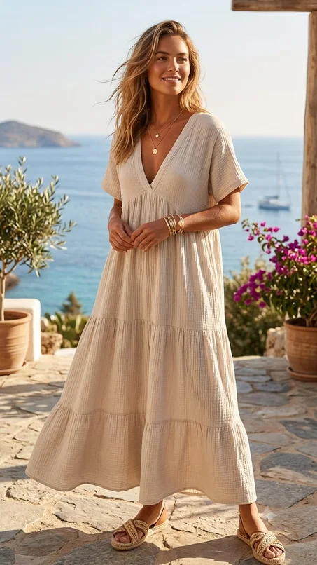 Robe coton de gaz en bleu ciel
