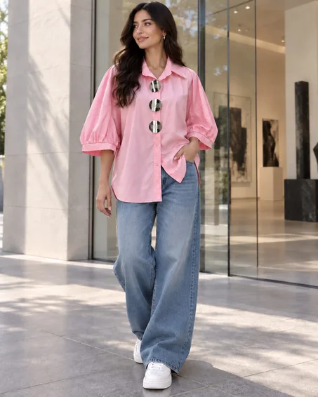 Chemise oversize avec manches bouffantes