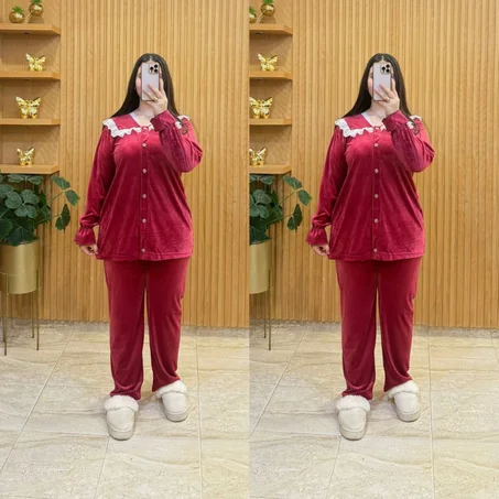 الجدييييد والحصري  بيجامة أنيقة ممبرة أنيقة وهماوية  بتصميم راقي ومميز، يجمع بين الدفء والأناقة، مثالي لفصل الخريف والشتاء جودة عالية وخياطة متقونة