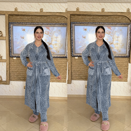 الجديييييد سيدتي   تألقي في حلة جديييدة  طقم بيجامة  فورير متكون من  3 قطع  موضيل أكتر أكتر من رائع  بنوار حزام + بيجامة 2بياس رائعة جدا  خامة التوب عالية  الجودة  توب إسلوند مضوبل