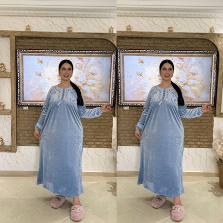 الجدييييد والحصري   بيجامة أنيقة مطروزة مبرة برناوت    محفرة أنيقة وهماوية تصميم راقي ومميز، يجمع بين الدفء والأناقة، مثالي لفصل الخريف والشتاء