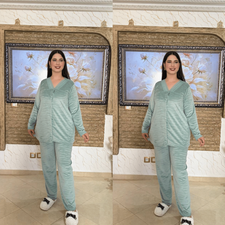 الجدييييد والحصري  بيجامة أنيقة مبرة مضوبلة محفرة أنيقة وهماوية  تصميم راقي ومميز، يجمع بين الدفء والأناقة،