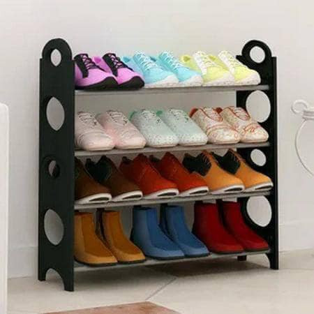جزامة 4 أرفف معدنية مع جوانب بلاستيكية: تصميم مرن وسهل التركيب لتخزين 30 زوجاً من الأحذية
