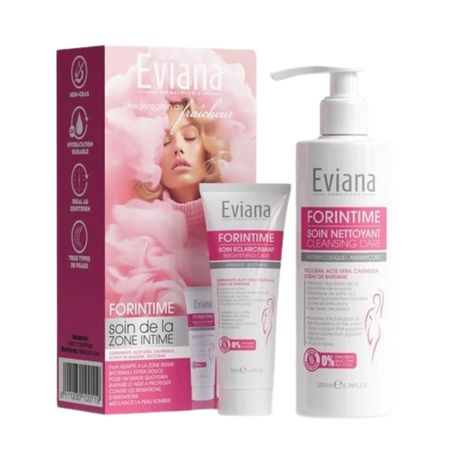 EVIANA pack soin éclaircissant Zones intimes Gel Nettoyan 200ML Crème Éclaircissante 50ML