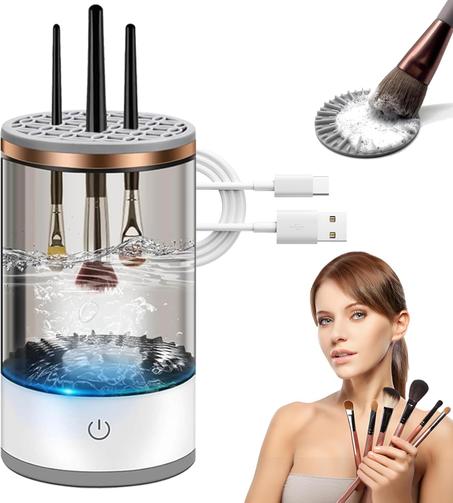 منظف فرش المكياج الكهربائي 💅 | شحن USB ودوران تلقائي لتنظيف سريع وعميق