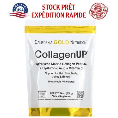 California Gold Nutrition CollagenUP ، ببتيدات الكولاجين البحري المتحللة مع حمض الهيالورونيك وفيتامين جـ ، خالٍ من النكهات ، (206 جم)