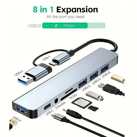محور USB-C 8 في 1 متعدد الوظائف