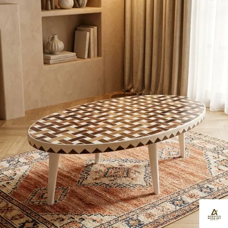 Table Ovale en bois de noyer et la Résine