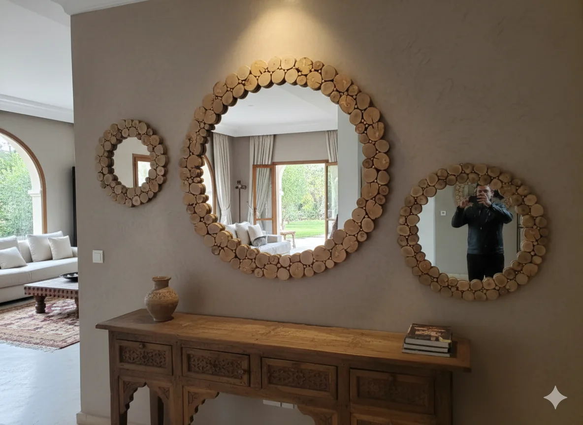 Miroir artisanal en bois d’olivier
