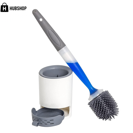 فرشاة تنظيف المرحاض السيليكون مع مقبض مدمج وحامل أنيق