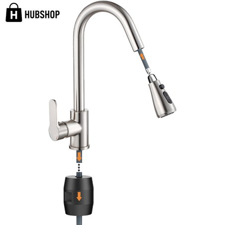 صنبور مطبخ مع رشاش سحب مصنوع من الفولاذ المقاوم للصدأ عالي التحمل