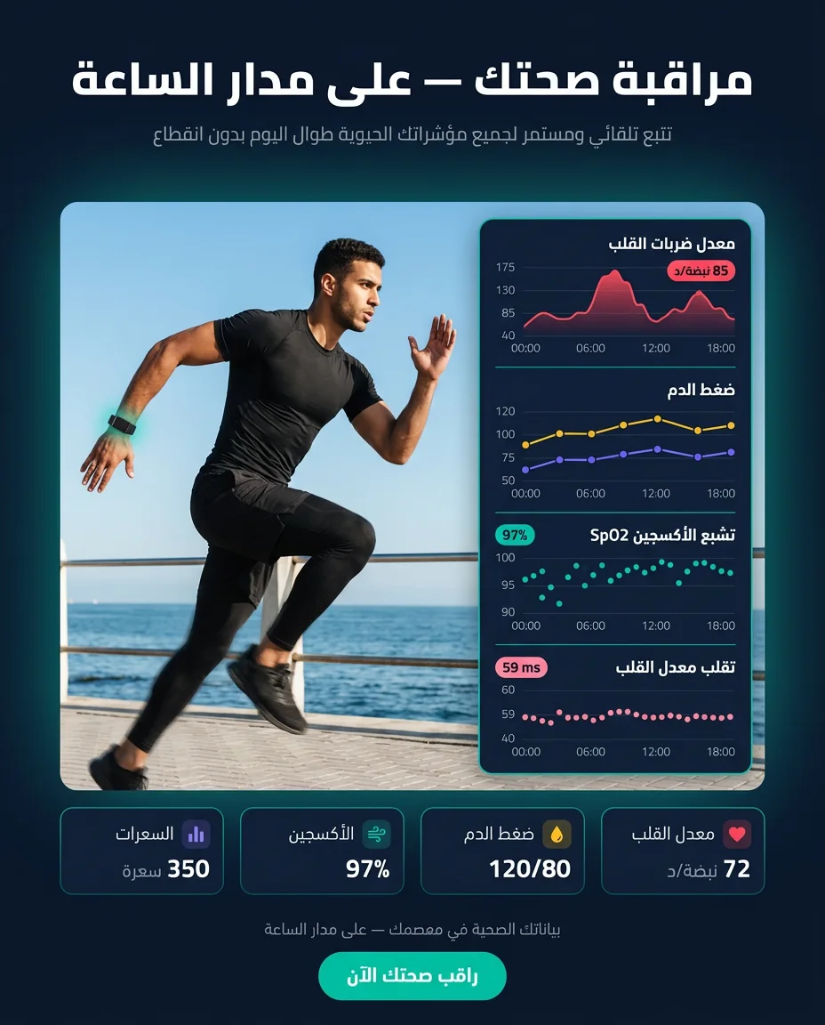 سوار ذكي - مراقبة صحة 24/7 - بطارية 45 يوم