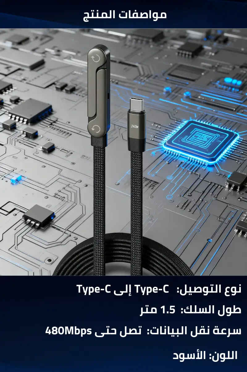 كابل الشحن الذكي 3 في 1 (TypeC - 240W)