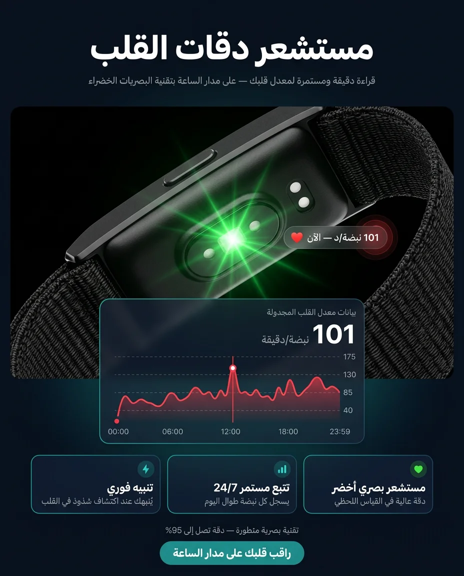 سوار ذكي - مراقبة صحة 24/7 - بطارية 45 يوم