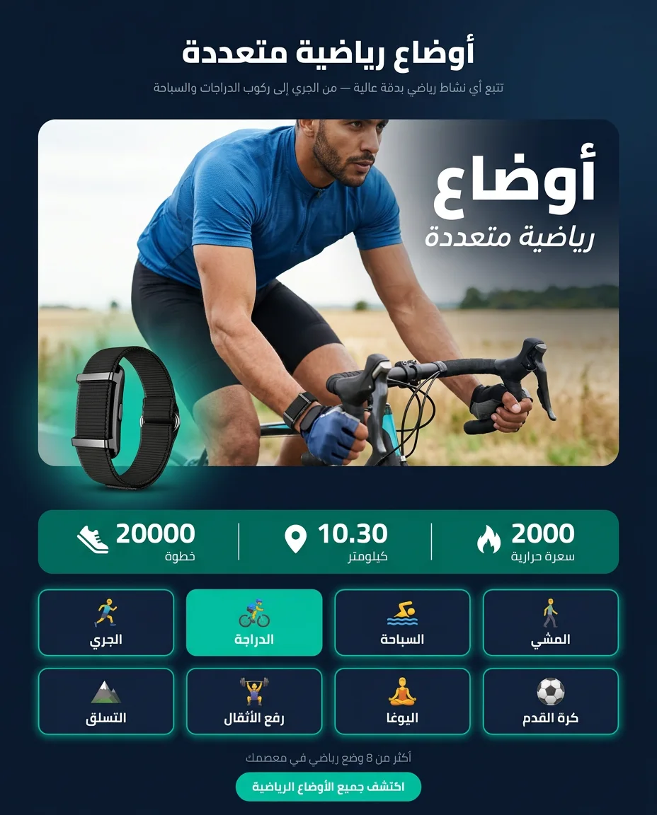 سوار ذكي - مراقبة صحة 24/7 - بطارية 45 يوم