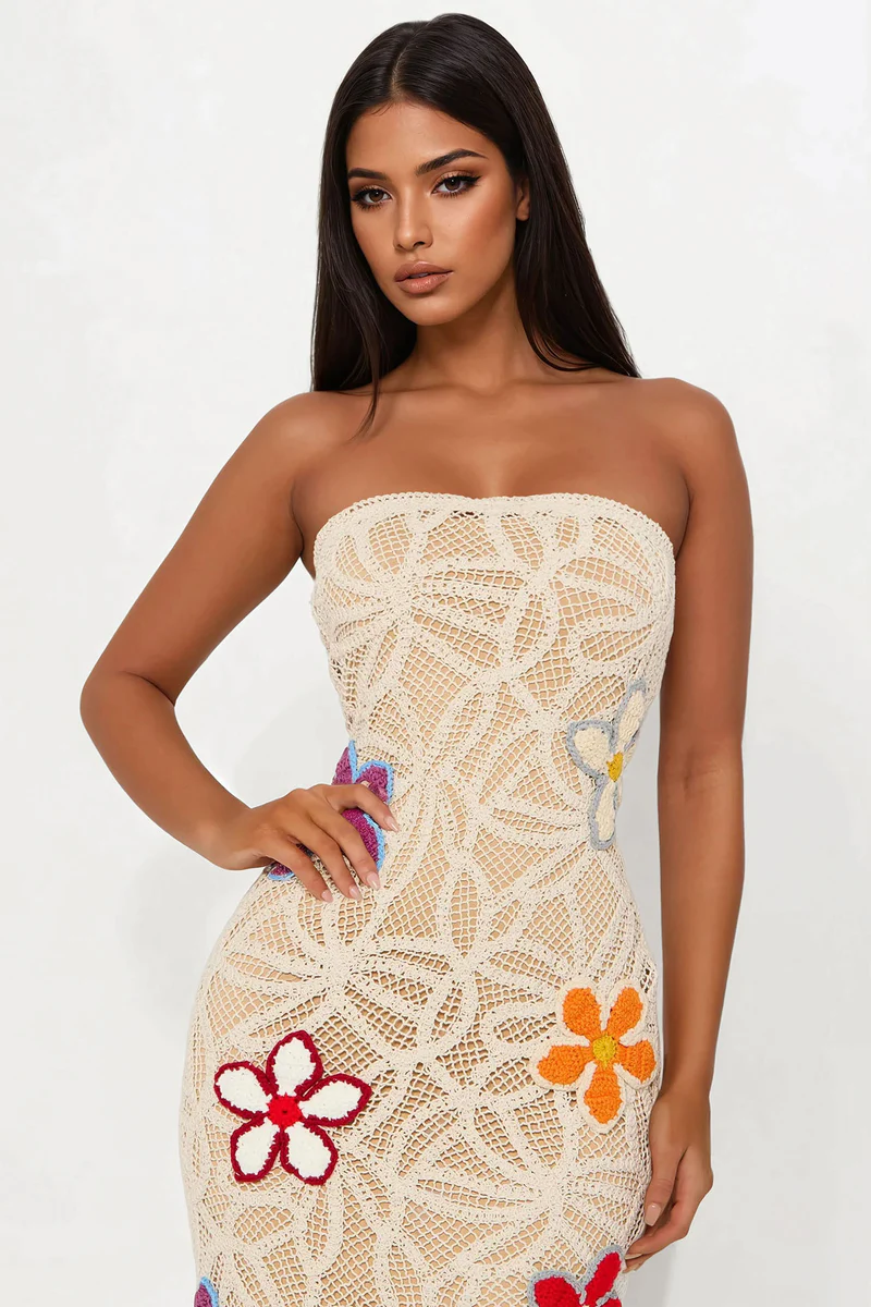Vestido Midi On Island Time Crochet - Beige
