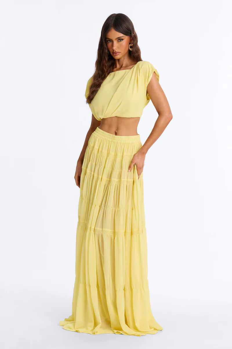 Conjunto De Falda Maxi Sorrento Summer Chiffon - Amarillo