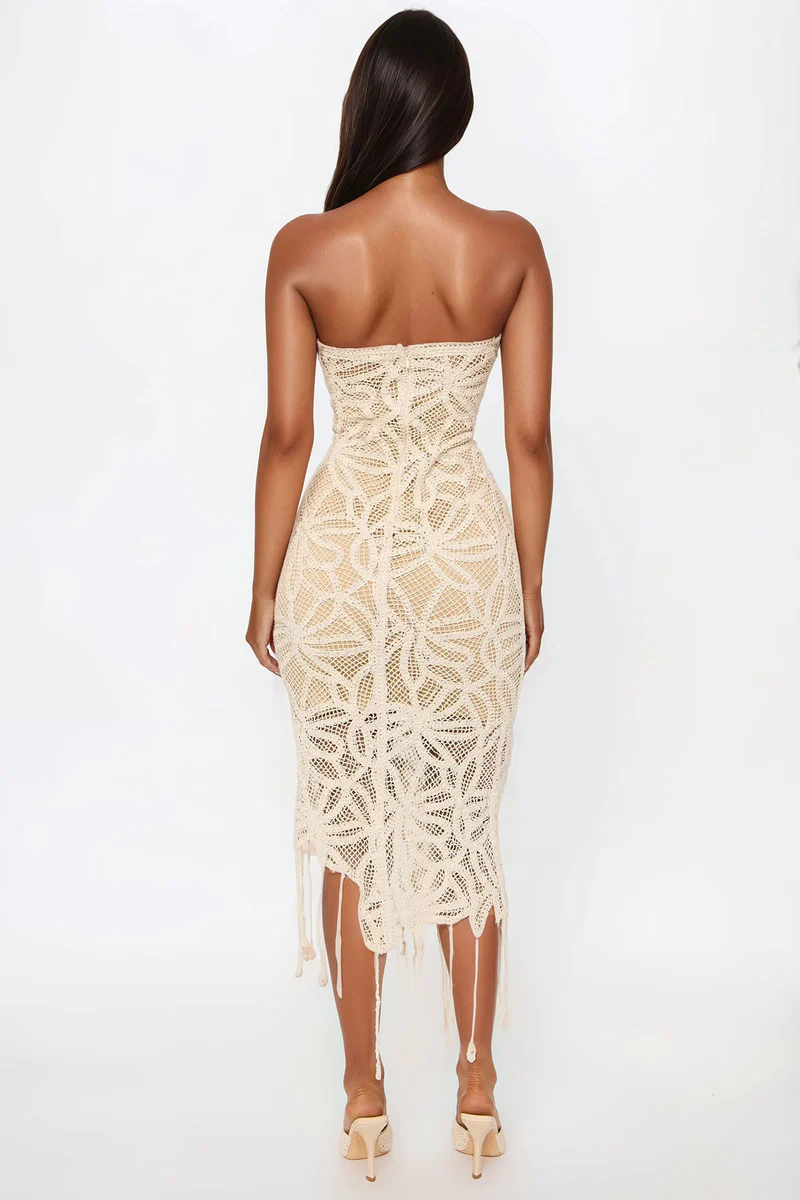 Vestido Midi On Island Time Crochet - Beige