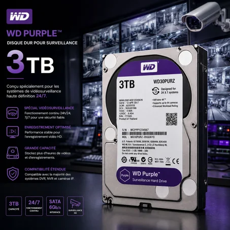 قرص صلب داخلي WD Purple 3 TB – مخصص لأنظمة المراقبة