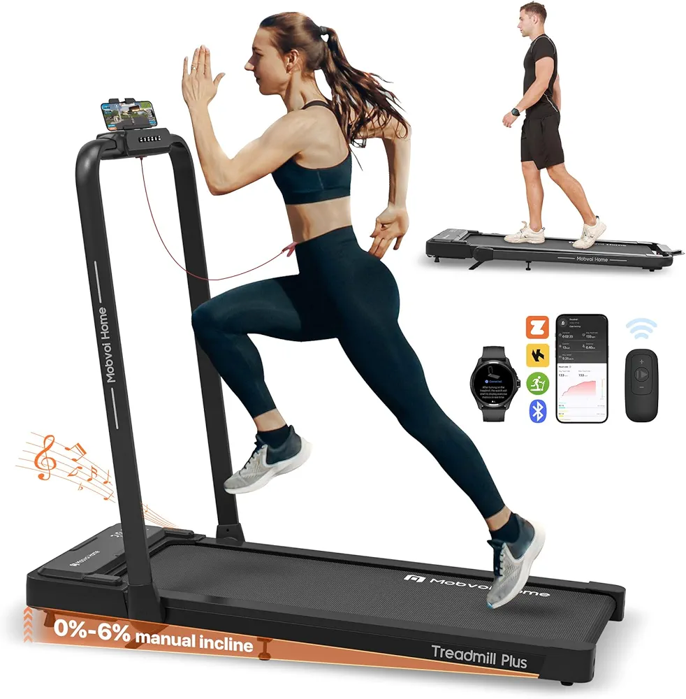 Tapis De Course Plus Pliable, Smart AI avec L’Application TicSports, 2,5HP Large Surface 42cm, 12 Km/H Machine De Marche pour La Maison, Le Bureau, Haut-Parleur