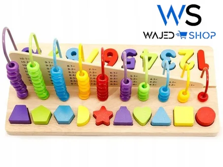 Jouet éducatif Montessori en bois multicolore avec perles - Géométrie et comptage