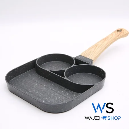 Poêle à frire antiadhésive avec poignée en bois deux trous