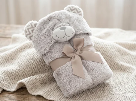 Couverture Bébé Motif Ourson – Format Idéal 75x95 cm – Coloris Beige Tendre