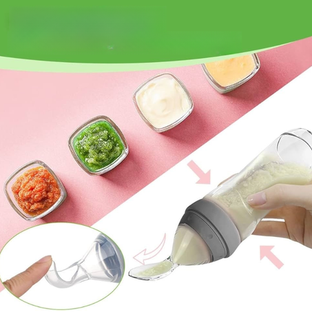 ملعقة طعام للأطفال بعبوة قابلة للعصر