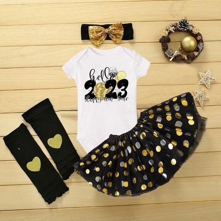 Hello 2023-Body para bebé, conjunto de vestidos para fiesta de año nuevo