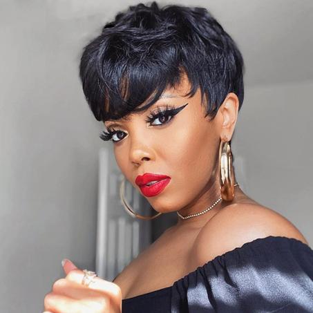 Pelucas de cabello humano brasileño para mujeres, pelo corto recto Bob con flequillo, corte Pixie, Natura