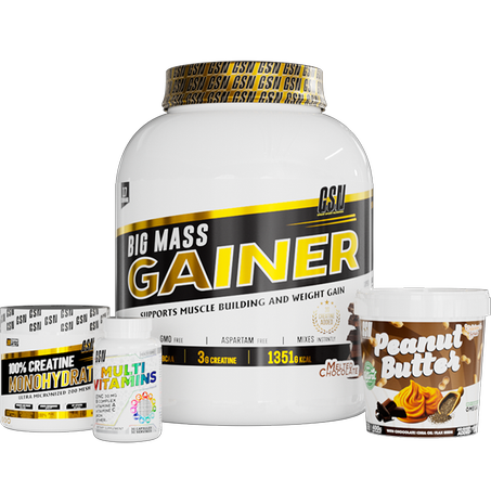 GSN GAIN SIZE : BIG MASS GAINER 3KG + CRÉATINE MONOHYDRATE 300G + MULTIVITAMIN + PEANUT BUTTER 400G