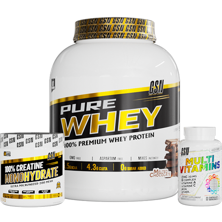 GSN POWER PACK: PURE WHEY 2KG + CRÉATINE MONOHYDRATE + MULTIVITAMIN