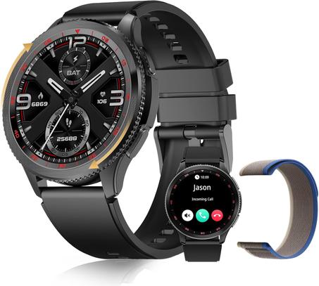 ساعة ريفو ذكية بشاشة قابلة للدوران للرجال من بيجي للرد/إجراء المكالمات مع شاشة اموليد 1.43 بوصة، أكثر من 123 وضع رياضي، مقاومة للماء 3ATM بمستشعر مراقبة معدل نبضات قلب وجودة نوم لأندرويد وiOS