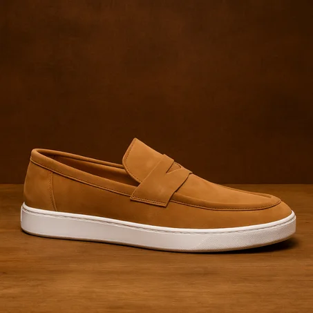 chaussure sneaker homme en cuir tabac nubuck