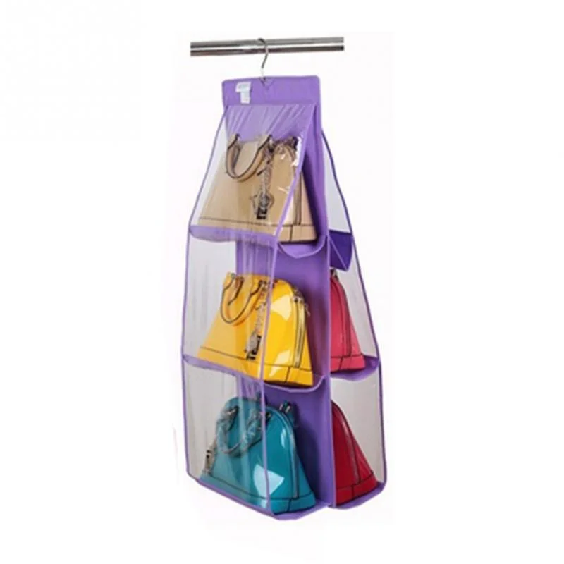 منظم معلق متكون من 6 طبقات لتخزين الحقائب عملي قابل للطي وسهل التنظيف Hanging Purse Organizer