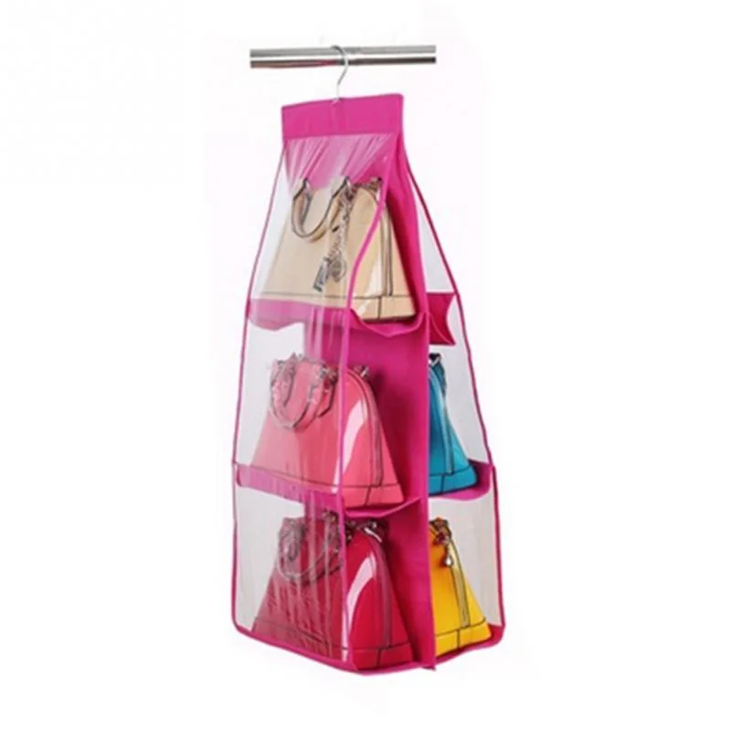 منظم معلق متكون من 6 طبقات لتخزين الحقائب عملي قابل للطي وسهل التنظيف Hanging Purse Organizer