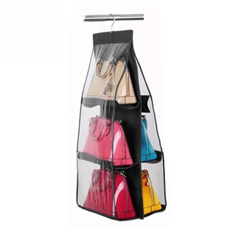 منظم معلق متكون من 6 طبقات لتخزين الحقائب عملي قابل للطي وسهل التنظيف Hanging Purse Organizer