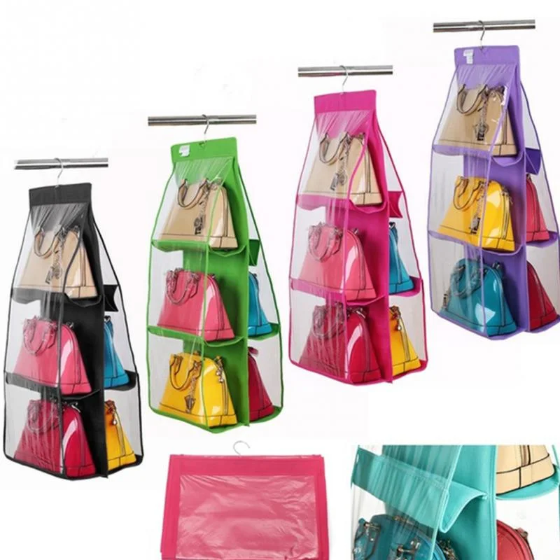منظم معلق متكون من 6 طبقات لتخزين الحقائب عملي قابل للطي وسهل التنظيف Hanging Purse Organizer