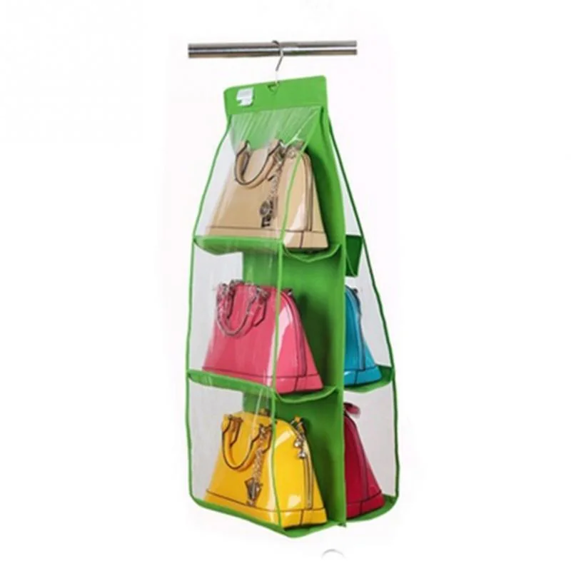 منظم معلق متكون من 6 طبقات لتخزين الحقائب عملي قابل للطي وسهل التنظيف Hanging Purse Organizer