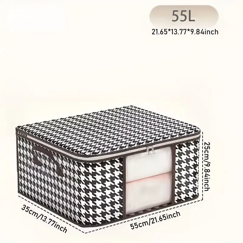 Boîte De Vêtements À Motif Pied-de-poule Élégant, Organisateur Anti-poussière À Fermeture Éclair, Conteneur De Garde-robe Polyvalent
