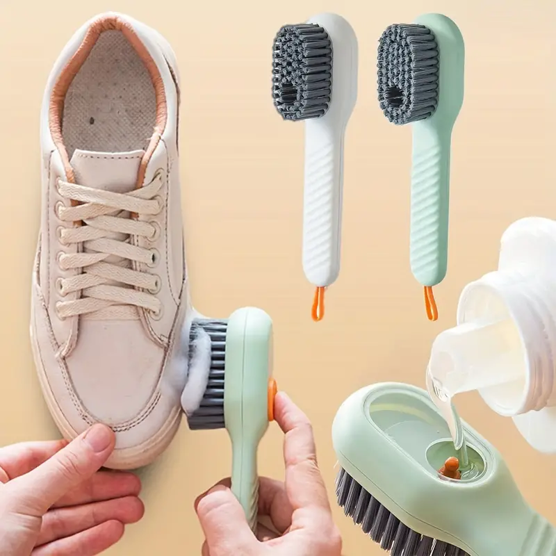 Brosse à chaussures avec distributeur de liquide, brosse de nettoyage multifonctionnelle avec distributeur de savon pour le nettoyage à domicile, le lavage des chaussures et le linge