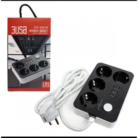 Rallonge Multi prise Multiprises + 3 USB 4 Prises pour Smartphone/Tv/Tablettes