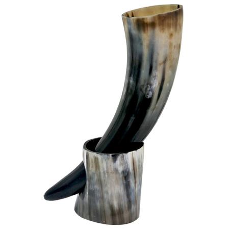 "The Lothbrok Mug", Polished, 12-Inch Genuine Quality Drinking Horn with Stand from Ox Horn