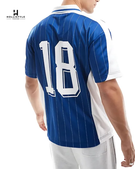 Top de sport à rayures avec col - Bleu