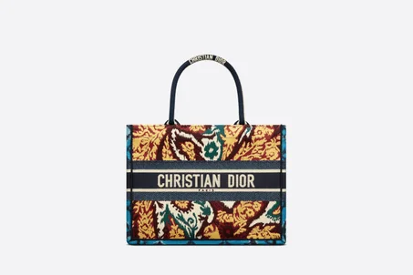 Blue Multicolor Paisley Embroidery Small Book Tote - Women's Leather Bag